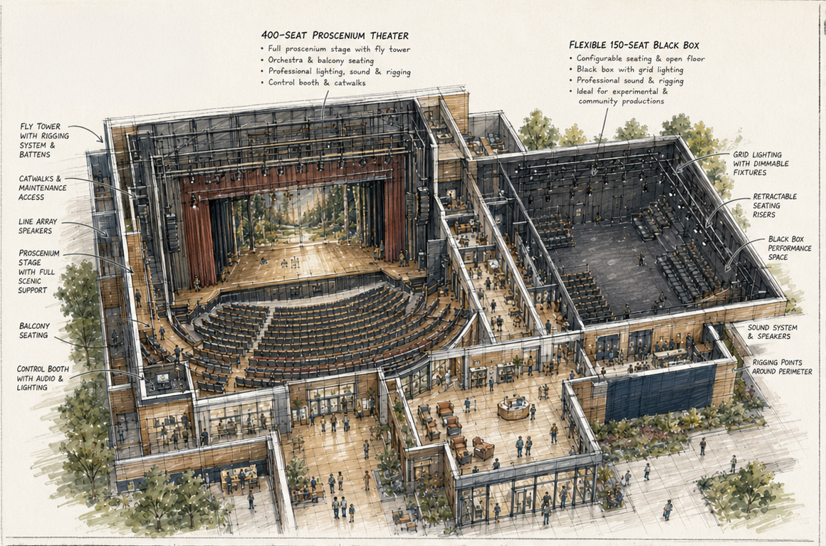 Theater Building — proscenium and black box theaters